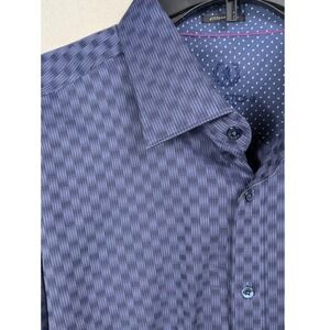 Bugatchi Uomo Mens XL Blue Checkered Long Sleeve Button Down Classic Fit Shirt